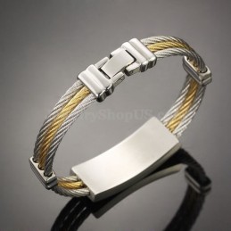 Pulseira Masculina De Titânio Com Cruz Dourada E Prateada C759