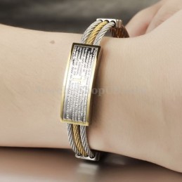Pulseira Masculina De Titânio Com Cruz Dourada E Prateada C759