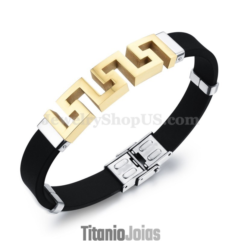 Pulseira Masculina De Titânio Dourado Oco C996 Pulseira Masculina De Titânio Dourado Oco C996