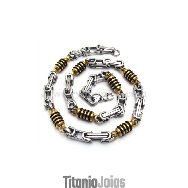 Colar Com Corrente De Titânio Masculino Prateado E Dourado Colar Com Corrente De Titânio Masculino Prateado E Dourado