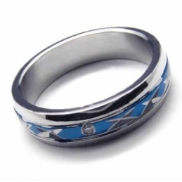 Anel De Titânio Azul Com 5 Mm De Diamantes Incrustados