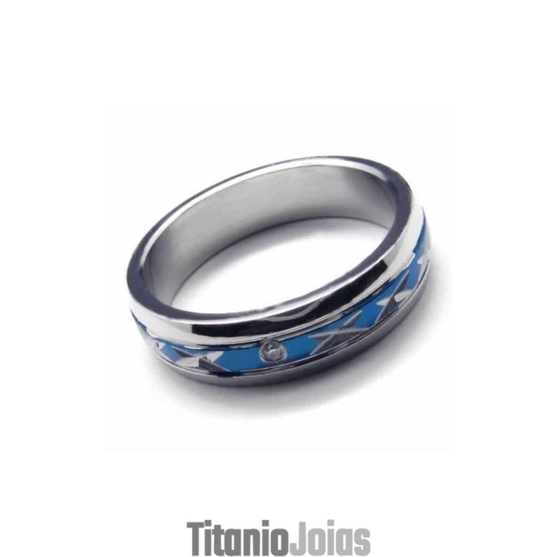 Anel De Titânio Azul Com 5 Mm De Diamantes Incrustados Anel De Titânio Azul Com 5 Mm De Diamantes Incrustados