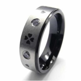 Anel De Titânio Com Diamantes De Trevo De Quatro Folhas E Incrustação De 6 Mm