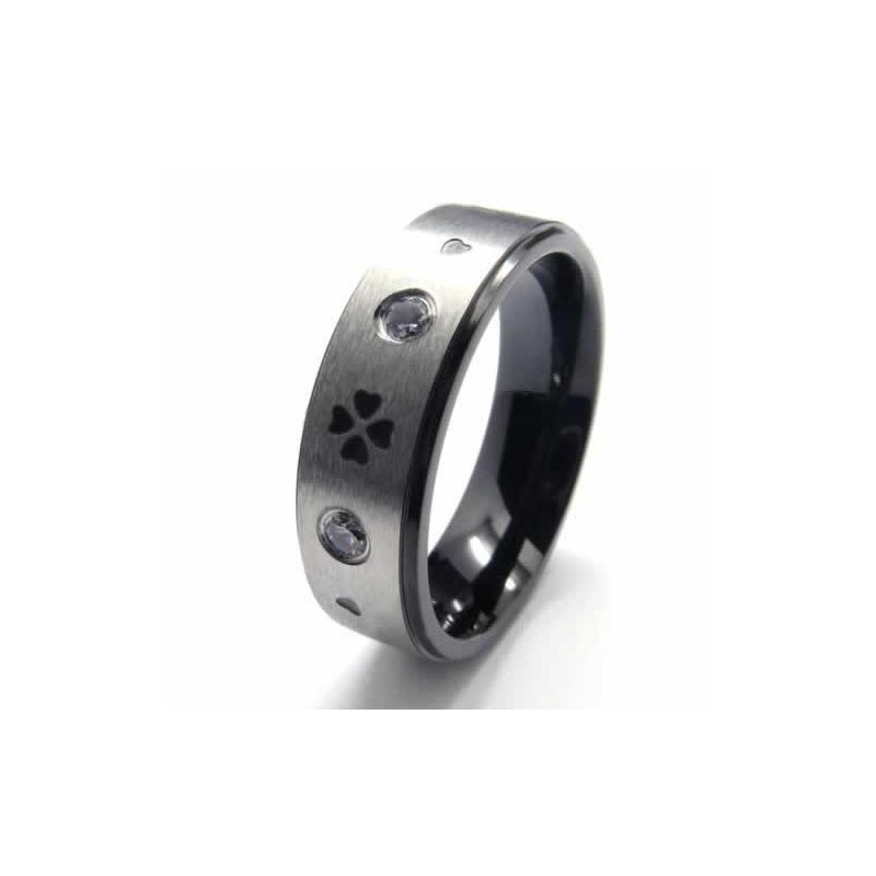Anel De Titânio Com Diamantes De Trevo De Quatro Folhas E Incrustação De 6 Mm Anel De Titânio Com Diamantes De Trevo De Quatro Folhas E Incrustação De 6 Mm