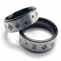 Anel De Titânio Com Diamantes De Trevo De Quatro Folhas E Incrustação De 6 Mm
