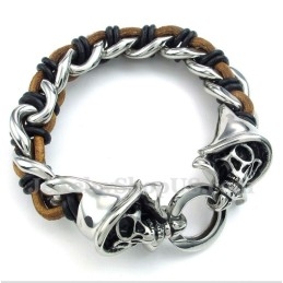 Pulseira Masculina De Couro Grim Reaper Em Titânio