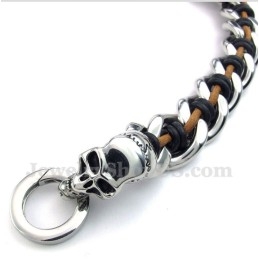 Pulseira Masculina De Couro Grim Reaper Em Titânio
