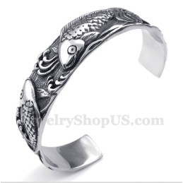 Pulseira Masculina De Titânio Com Padrão De Peixes