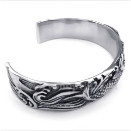 Pulseira Masculina De Titânio Com Padrão De Peixes