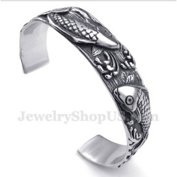 Pulseira Masculina De Titânio Com Padrão De Peixes