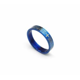 Anel Masculino De Titânio Azul Com Cruz Bíblica De 4 Mm