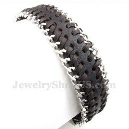 Pulseira Masculina De Couro De Titânio