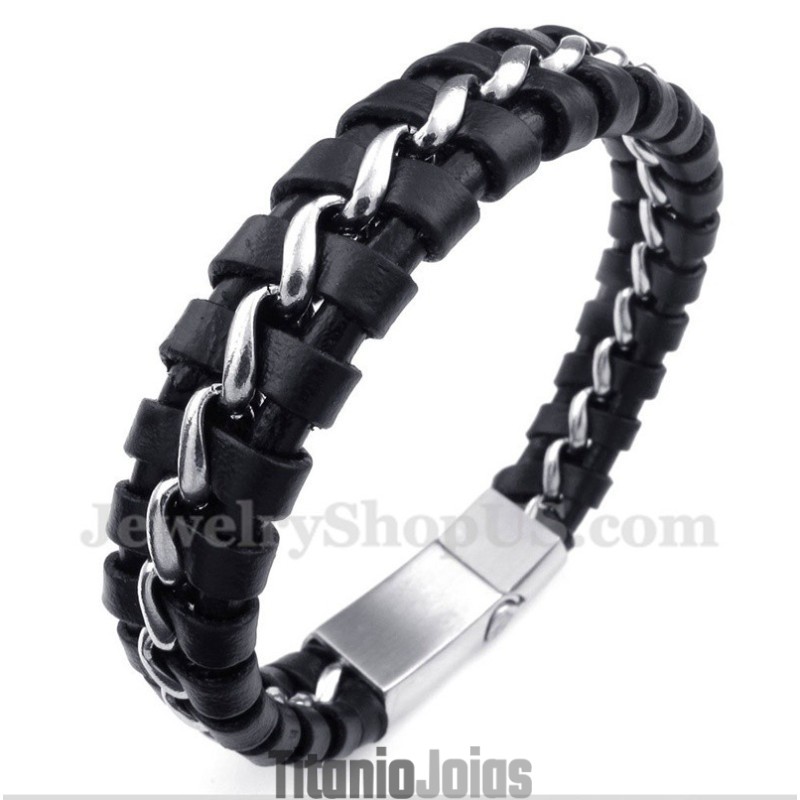 Pulseira Masculina De Couro De Titânio Pulseira Masculina De Couro De Titânio