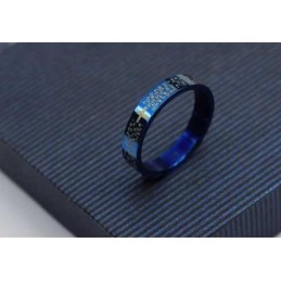 Anel Masculino De Titânio Azul Com Cruz Bíblica De 4 Mm