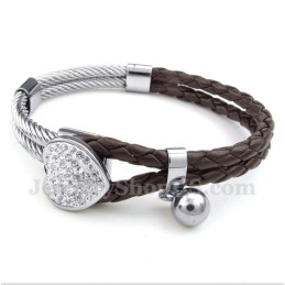 Pulseira Masculina De Couro E Titânio Em Formato De Coração