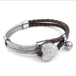 Pulseira Masculina De Couro E Titânio Em Formato De Coração