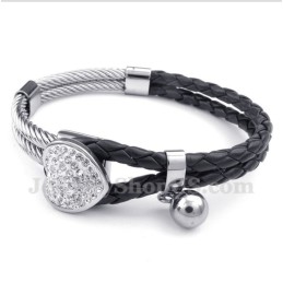 Pulseira Masculina De Couro E Titânio Em Formato De Coração