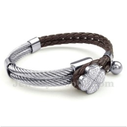 Pulseira Masculina De Couro Clover Em Titânio