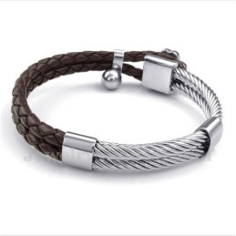 Pulseira Masculina De Couro Clover Em Titânio