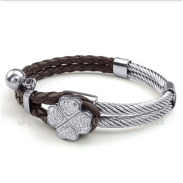 Pulseira Masculina De Couro Clover Em Titânio