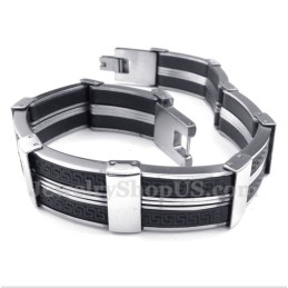 Pulseira Masculina De Titânio E Borracha Com Padrão Grego Meandro