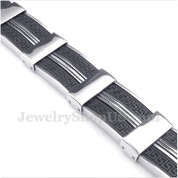 Pulseira Masculina De Titânio E Borracha Com Padrão Grego Meandro