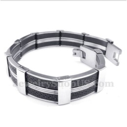 Pulseira Masculina De Titânio E Borracha Com Padrão Grego Meandro
