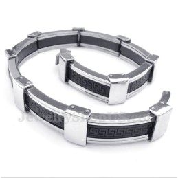 Pulseira Masculina De Borracha Com Padrão Grego Meandro Em Titânio