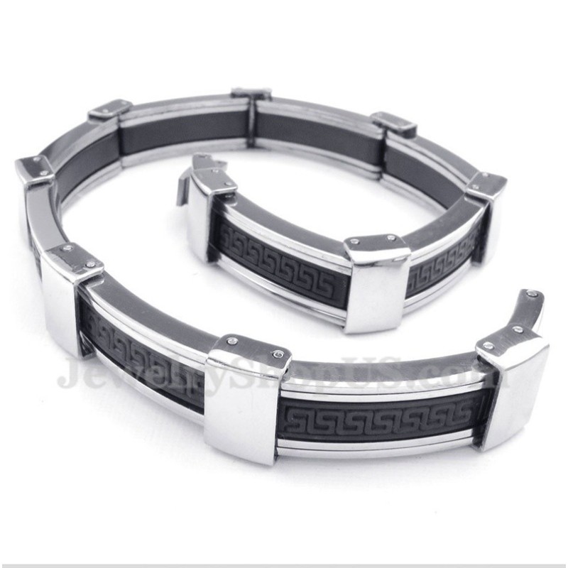 Pulseira Masculina De Borracha Com Padrão Grego Meandro Em Titânio Pulseira Masculina De Borracha Com Padrão Grego Meandro Em Titânio