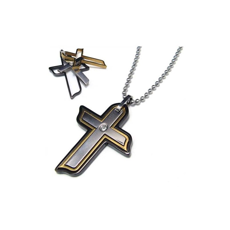 Pingente De Titânio Com Três Peças E Cruz De Diamante Pingente De Titânio Com Três Peças E Cruz De Diamante