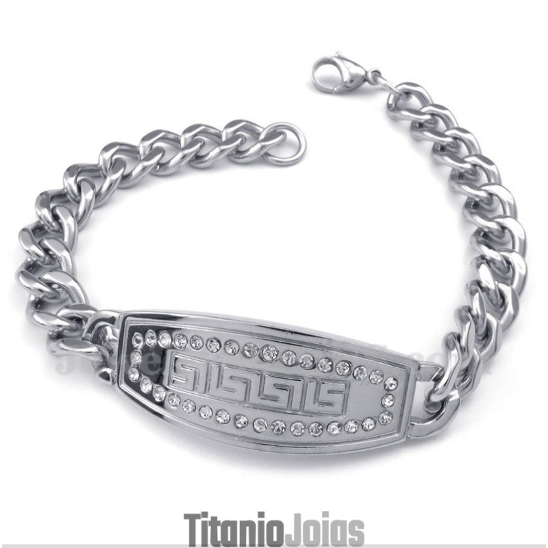 Pulseira Masculina De Titânio Com Padrão Grego Meandro E Diamantes Pulseira Masculina De Titânio Com Padrão Grego Meandro E Diamantes