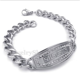 Pulseira Masculina De Titânio Com Padrão Grego Meandro E Diamantes