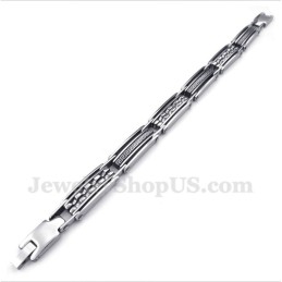 Pulseira Masculina Preta Com Padrão Grego Meandro Em Titânio