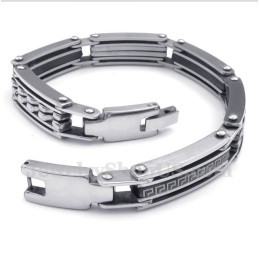 Pulseira Masculina Preta Com Padrão Grego Meandro Em Titânio