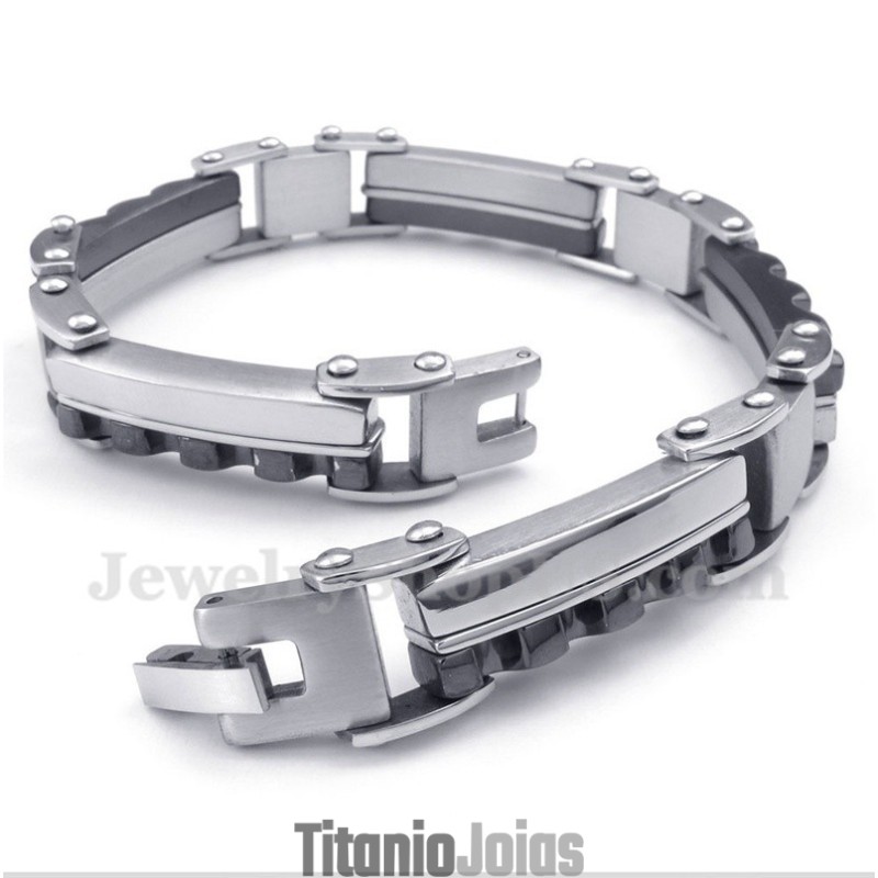Pulseira Masculina De Titânio Preto Serrilhada Pulseira Masculina De Titânio Preto Serrilhada