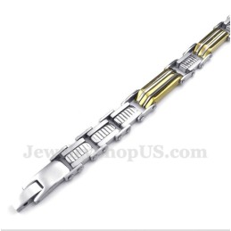 Pulseira Masculina Trapézio De Titânio E Ouro