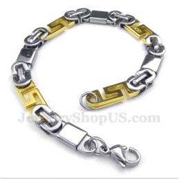 Pulseira Masculina De Titânio Dourado Com Padrão De Meandro Grego