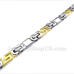Pulseira Masculina De Titânio Dourado Com Padrão De Meandro Grego
