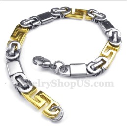 Pulseira Masculina De Titânio Dourado Com Padrão De Meandro Grego