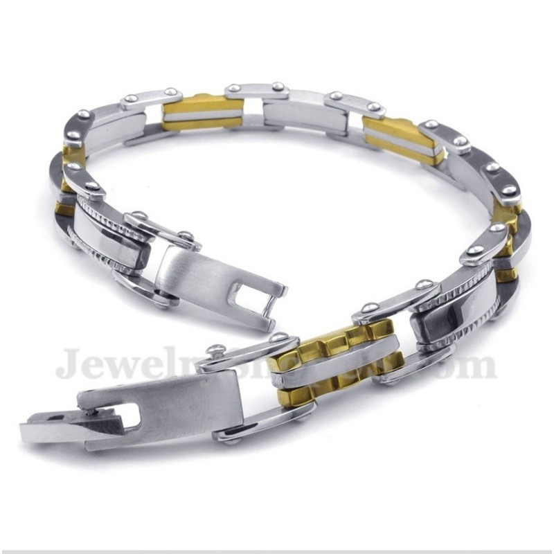 Pulseira Masculina Serrilhada Em Titânio E Ouro Pulseira Masculina Serrilhada Em Titânio E Ouro