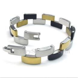 Pulseira Masculina De Titânio Dourado E Preto
