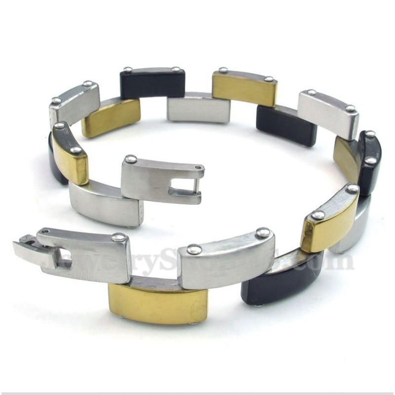 Pulseira Masculina De Titânio Dourado E Preto Pulseira Masculina De Titânio Dourado E Preto