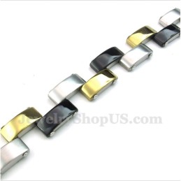 Pulseira Masculina De Titânio Dourado E Preto