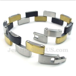 Pulseira Masculina De Titânio Dourado E Preto