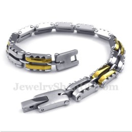 Pulseira Masculina Serrilhada Em Titânio E Ouro