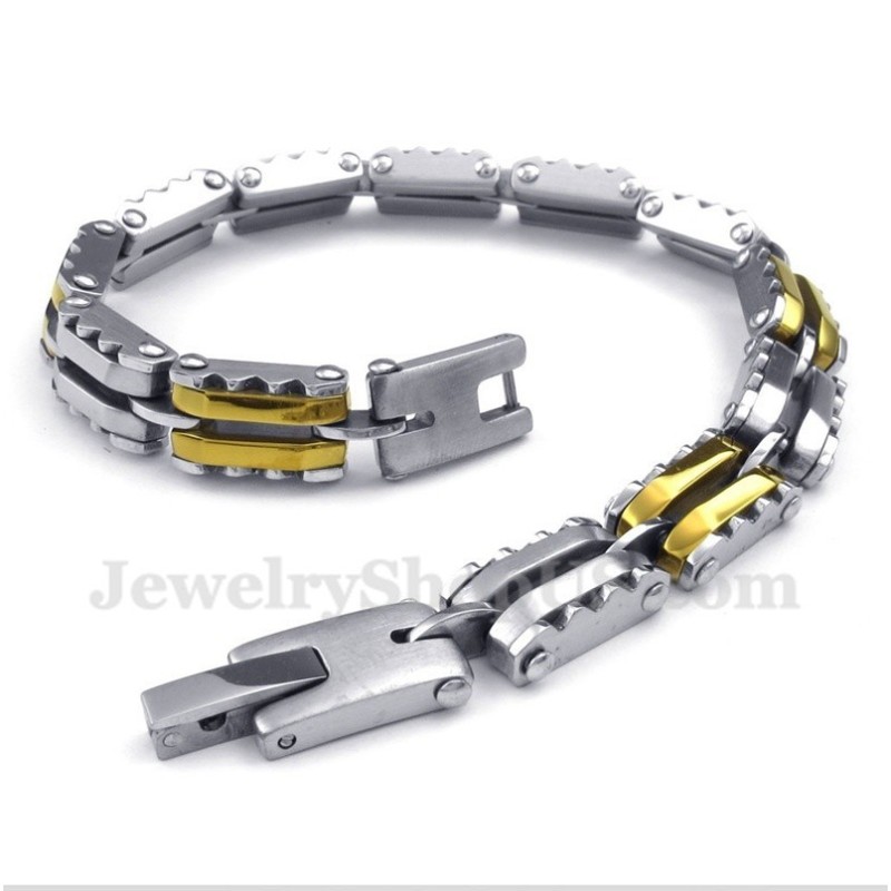 Pulseira Masculina Serrilhada Em Titânio E Ouro Pulseira Masculina Serrilhada Em Titânio E Ouro