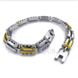Pulseira Masculina Serrilhada Em Titânio E Ouro