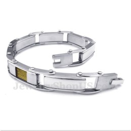Pulseira Masculina De Titânio Com Cabo Dourado