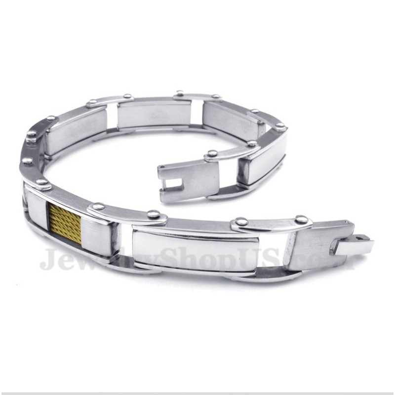 Pulseira Masculina De Titânio Com Cabo Dourado Pulseira Masculina De Titânio Com Cabo Dourado