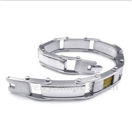 Pulseira Masculina De Titânio Com Cabo Dourado